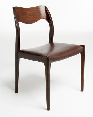 Chaise de salle à manger design scandinave - 1951-69 - paere dansk - d'intérieur / en cuir / avec piètement en bois de rose