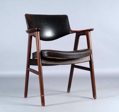 Chaise design scandinave - 1955-69 - paere dansk - d'intérieur / en bois massif / en cuir