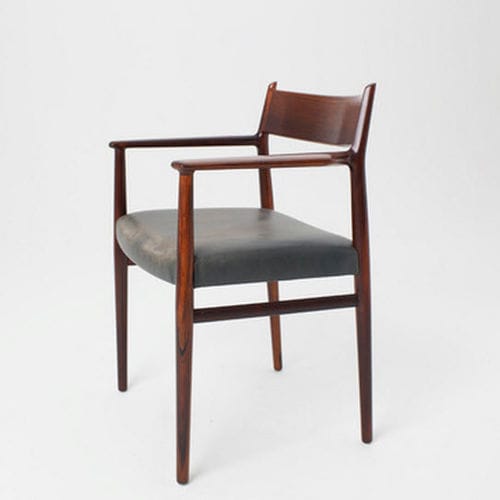 Chaise design scandinave - 1964-69 - paere dansk - d'intérieur / en cuir / avec piètement en bois de rose