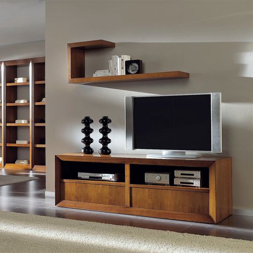 Ensemble TV mural contemporain - T-713 - ArtesMoble - en noyer / en hêtre / sur mesure