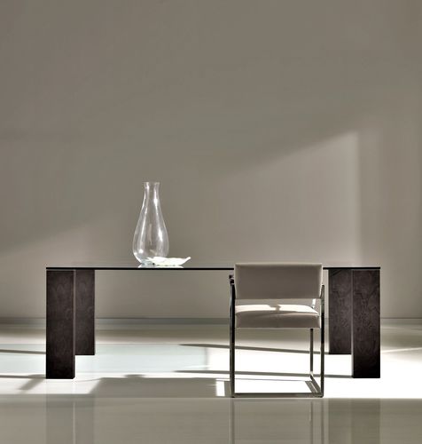 Table à manger contemporaine - T-862 - ArtesMoble - en verre trempé / en acier inoxydable / avec piètement en noyer
