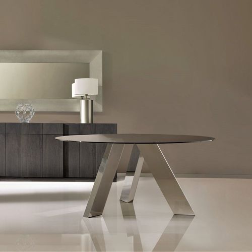 Table à manger contemporaine - T-865 - ArtesMoble - en verre trempé / avec piètement en noyer / avec piètement en acier inoxydable