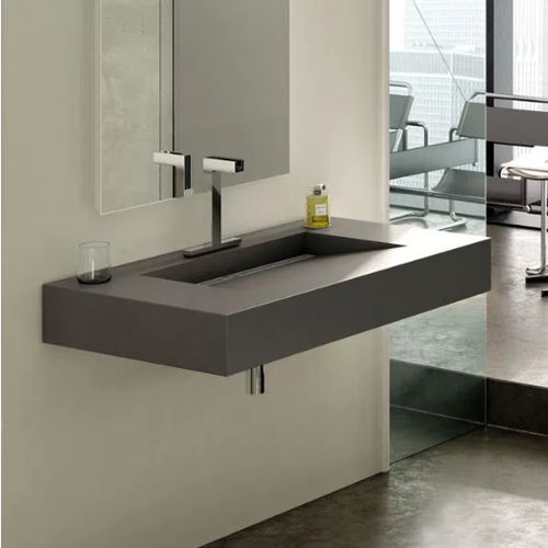 Vasque suspendue - STYLE - RESIGRES - en résine de polyuréthane / avec plan intégré / avec porte-serviettes intégré