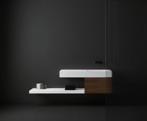 Plan vasque en Corian® - Bari - RESIGRES - en résine / sur mesure / avec porte-serviettes intégré
