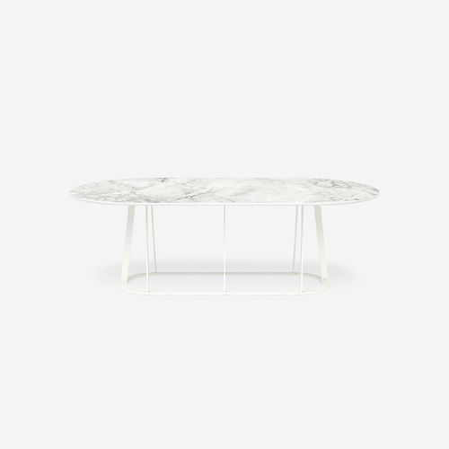 Table à manger contemporaine - Plat-O Flat-Oval 8 - HALDANE - en Dekton® / avec piètement en acier inoxydable / ovale