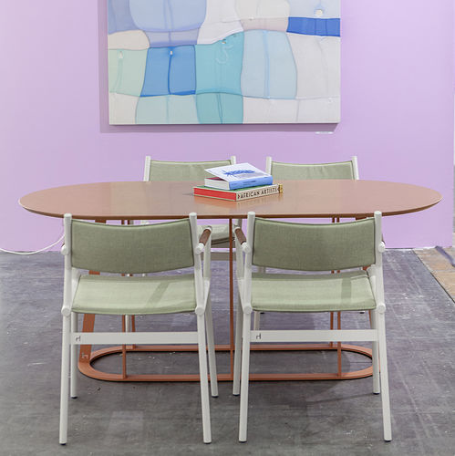 Table à manger contemporaine - Plat-O Flat-Oval 6 - HALDANE - en Dekton® / avec piètement en acier inoxydable / ovale