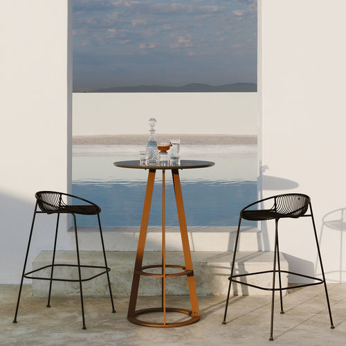 Table mange-debout contemporaine - Plat-O - HALDANE - en Dekton® / avec piètement en acier inoxydable / ronde
