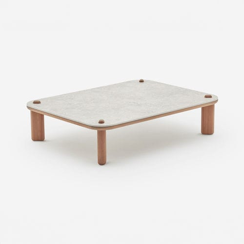 Table basse contemporaine - KNOPPIE MEDIUM - HALDANE - en Dekton® / avec piètement en iroko / rectangulaire