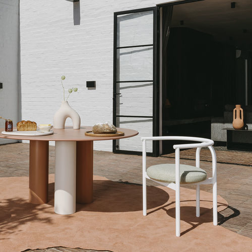 Chaise contemporaine - Lucky Café - HALDANE - d'extérieur / en tissu / avec piètement en acier inoxydable laqué