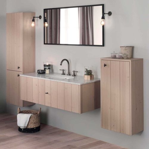 Meuble vasque mural - LODGE - Aqua Prestige - en chêne / en pierre / en placage de bois