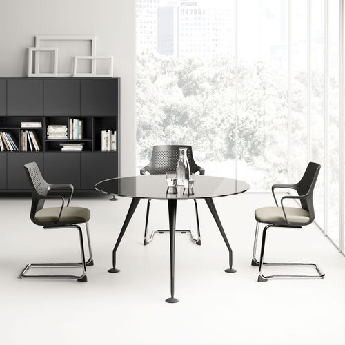 Table de réunion contemporaine - ENOSI  - Las Mobili - en aluminium / en verre laqué / avec piètement en métal