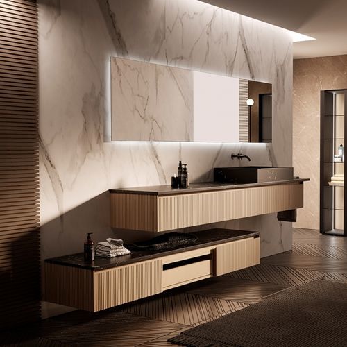 Meuble vasque suspendu - 01 - Mi baño - en verre / en pierre / contemporain