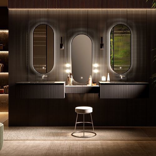 Meuble vasque double - 02 - Mi baño - suspendu / en chêne / en Solid Surface