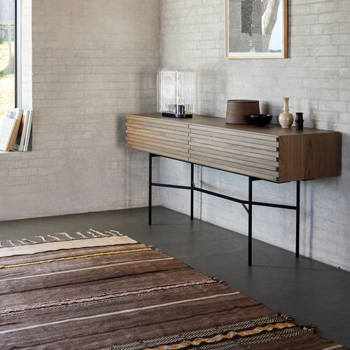 Table contemporaine - HARRI  M - more - en acier / en cuir / bois