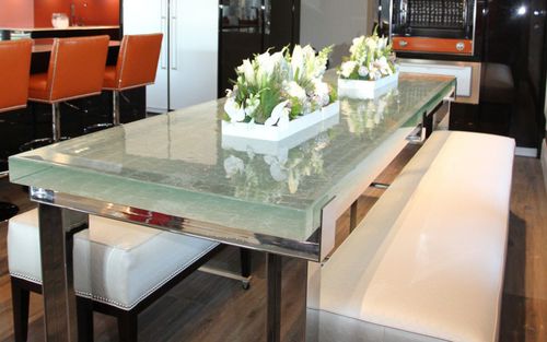 Table à manger contemporaine - ThinkGlass - en verre / en aluminium / rectangulaire