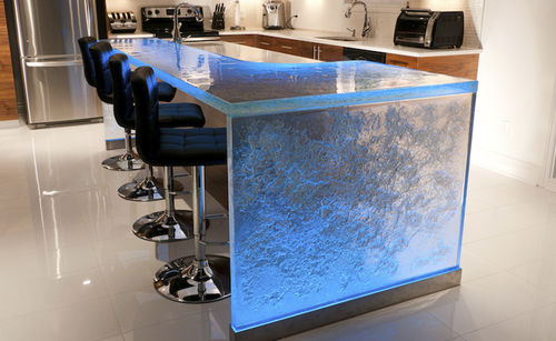 Cuisine contemporaine - GRANULA - ThinkGlass - en verre / avec îlot / en L