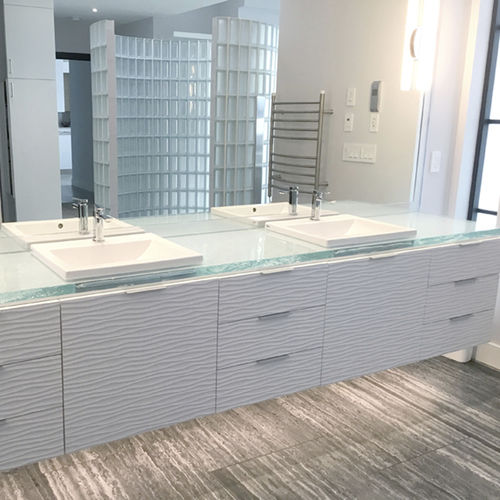 Plan vasque double - ThinkGlass - en verre / sur mesure / rétroéclairé