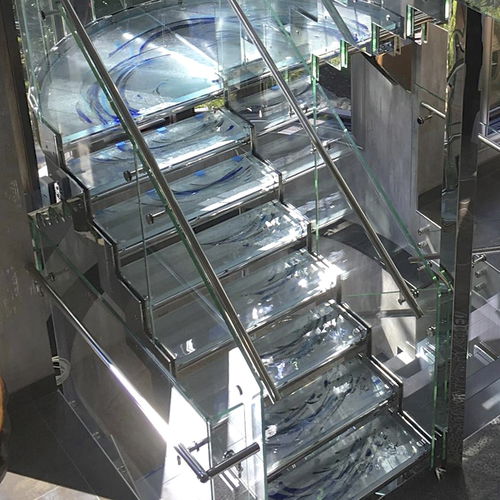Escalier droit - . - ThinkGlass - demi-tournant / à marches en verre / structure en métal