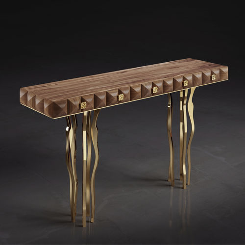 Console design original - IL PEZZO 10 - Il Pezzo Mancante - en bois massif / en noyer américain / avec piètement en laiton