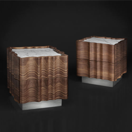 Table de chevet design original - IL PEZZO 2 - Il Pezzo Mancante - en bois massif / en noyer américain / en laiton