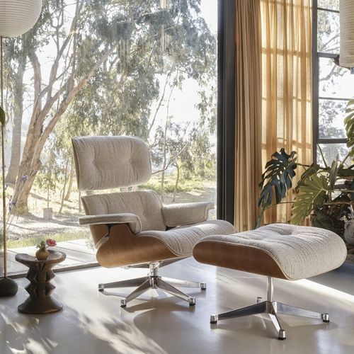 Fauteuil contemporain - EAMES - vitra - en tissu / en cuir / en noyer