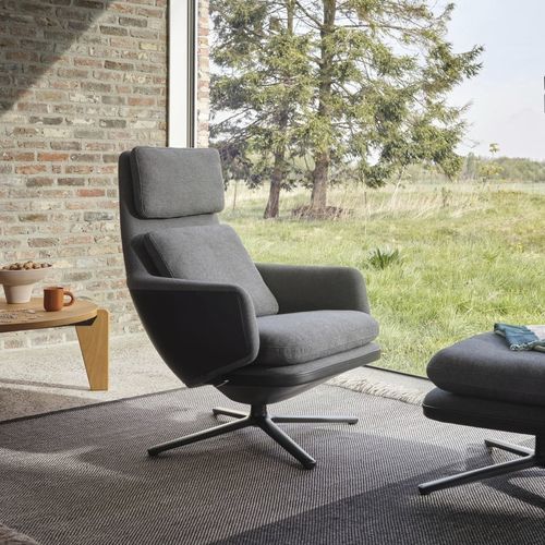 Fauteuil contemporain - vitra - en cuir / en fonte d'aluminium / avec coussin amovible