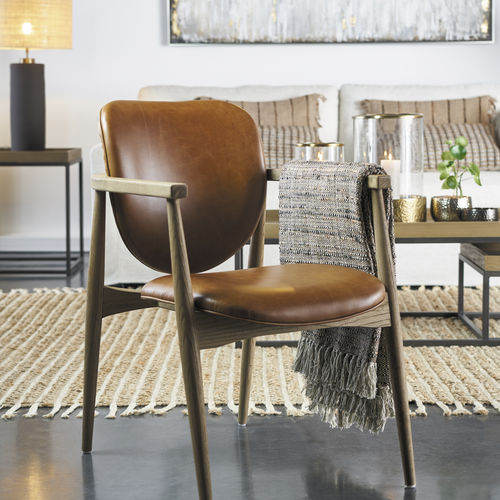 Fauteuil classique - MELVIN - BLANC D'IVOIRE - en cuir / en mousse / en frêne