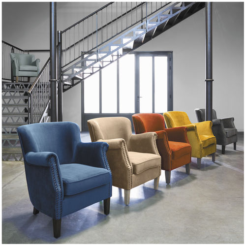 Fauteuil classique - CLAUDE - BLANC D'IVOIRE - en velours / en coton / en mousse