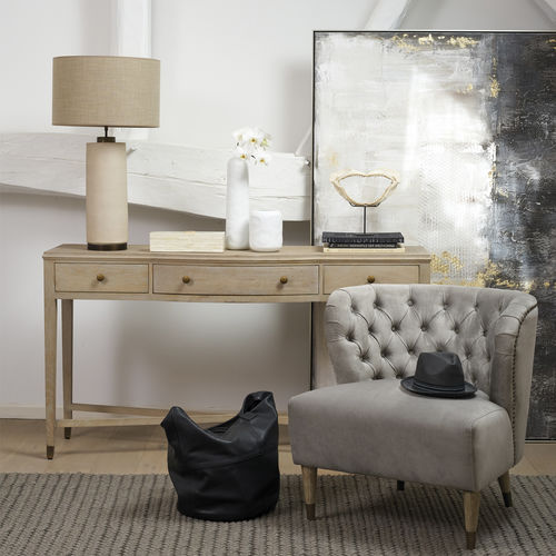 Console classique - INES - BLANC D'IVOIRE - en chêne / avec piètement en chêne / avec piètement en laiton