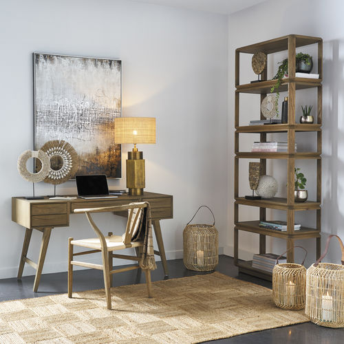 Bureau sur pied - MELINA - BLANC D'IVOIRE - design scandinave / en chêne / droit