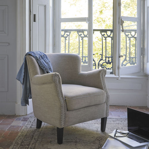 Fauteuil classique - CLAUDE - BLANC D'IVOIRE - en tissu / en contreplaqué / en pin