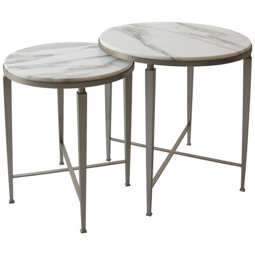 Table d'appoint contemporaine - MAYFAIR - Decorus - en nickel / en marbre / avec piètement en acier
