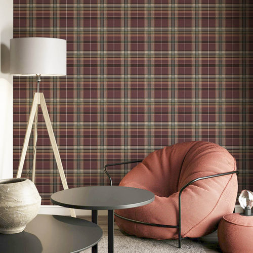 Papier peint contemporain - BOTANY HOUSE : TARTAN - Parato - à motif géométrique / à rayures / aspect tissu