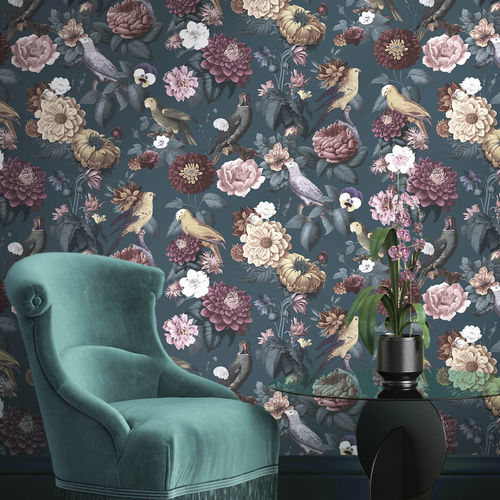 Papier peint contemporain - BOTANY HOUSE : PARROTTINI - Parato - à motif floral / multicolore / imprimé