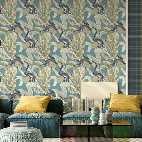 Papier peint contemporain - BOTANY HOUSE : LEMURI - Parato - à motif nature / à motif animalier / gris