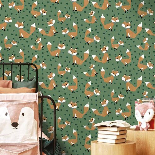 Papier peint contemporain - MiniMe : VOLPI - Parato - à motif animalier / motif pour enfant / vert