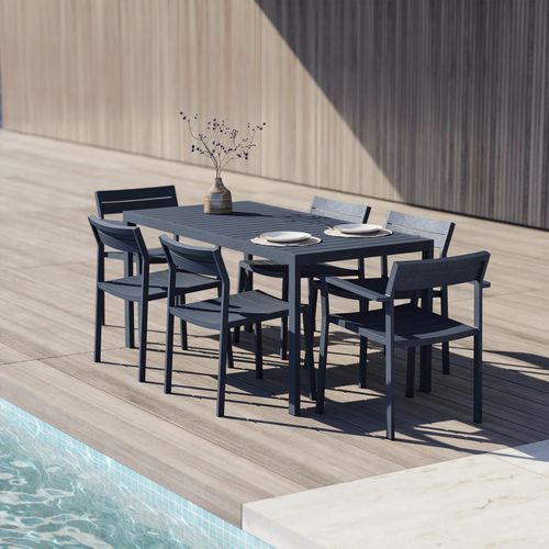 Table à manger contemporaine - EOS - case - aluminium / en bois / avec piètement en aluminium