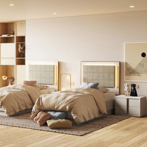Lit simple - XLUX - Irmaos Pereira Pacheco, SA - contemporain / avec tête de lit tapissée / avec lumière intégrée