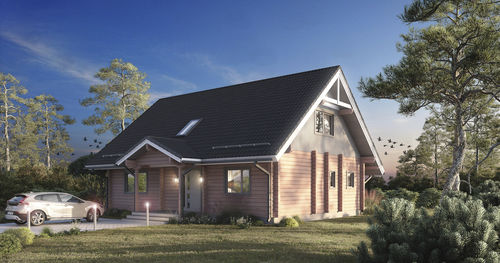 Maison en bois massif empilé - LAIDI - RITSU AS - écologique / contemporaine / à 2 étages