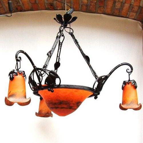 Lustre de style Art Nouveau - VIGNE CERCLE - TIEF - en verre soufflé / en fer forgé / à OLED