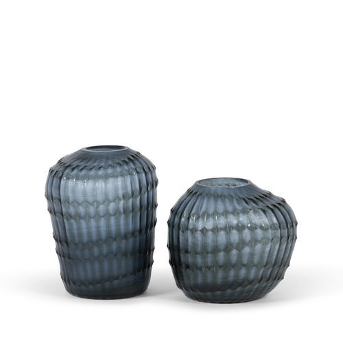 Vase contemporain - SMOKE BLUE DIAMOND - DEKOCANDLE - en verre / fait main / bleu