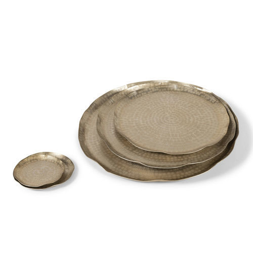 Assiette ronde - CHAMPAGNE WEAVE - DEKOCANDLE - courbée / en métal / à motif