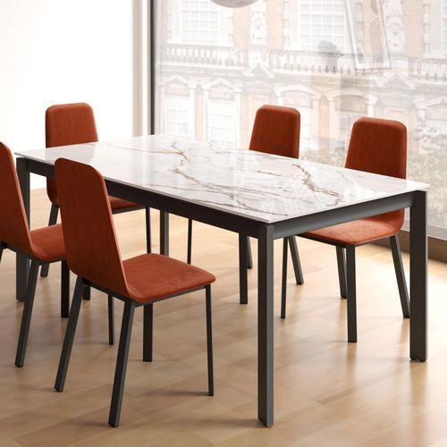 Table à manger contemporaine - FOCUS - Cancio - en céramique / avec piètement en acier laqué / rectangulaire