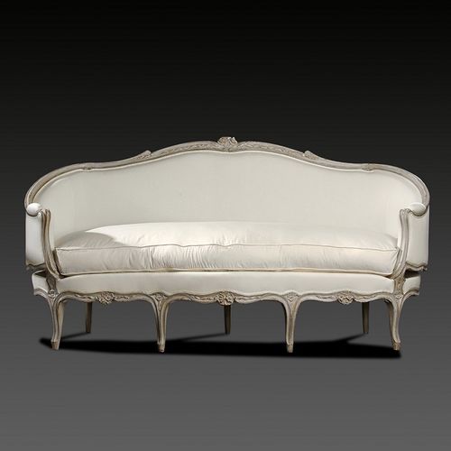 Canapé de style Louis XV - L15 T C3 - MASSANT - en tissu / blanc / vert