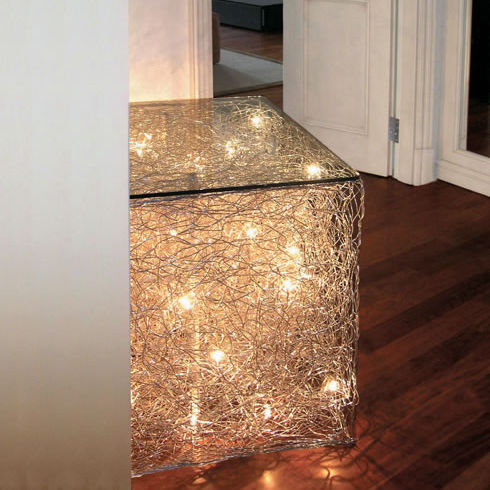 Table d'appoint contemporaine - QUBO - Knikerboker - en verre / rectangulaire / lumineuse
