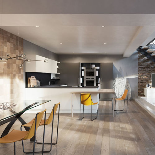 Cuisine contemporaine - Essence - Aurora cucine - en chêne / avec îlot / dissimulée
