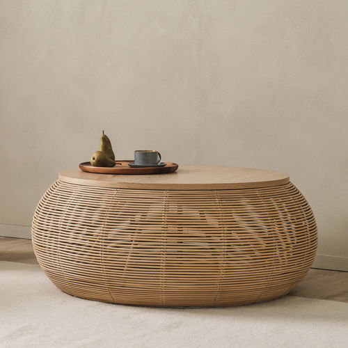 Table basse contemporaine - VIVI - VINCENT SHEPPARD - en chêne / en placage de bois / avec piètement en rotin