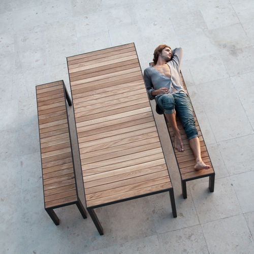 Table à manger contemporaine - 160 / 220 - Röshults - en teck / en aluminium / en acier inoxydable