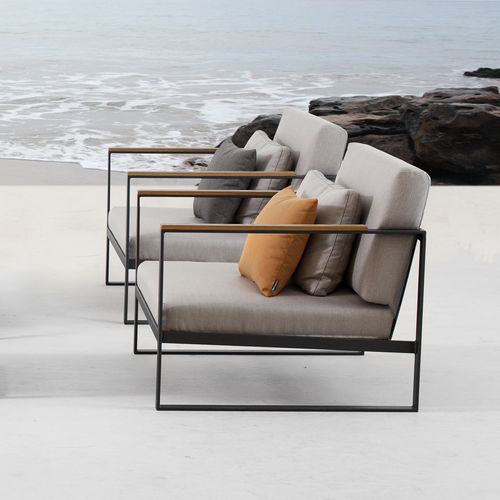 Fauteuil contemporain - EASY - Röshults - en Sunbrella® / en teck / en acier inoxydable