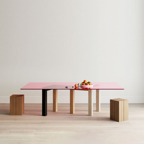Table contemporaine - PENROSE - LA CHANCE - en verre / avec piètement en bois / rectangulaire